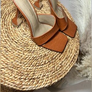 Brown one strap sandal heel